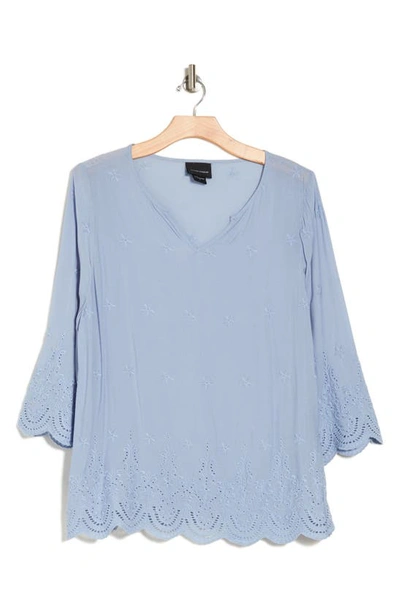 Forgotten Grace Eyelet Embroidered Top In Denim