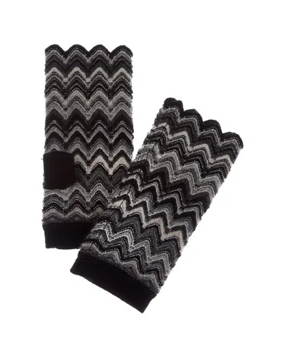 Forte Cashmere Zig Zag Stitch Cashmere Texting Gloves In Black