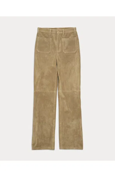 Fortela High Waist Suede Leather Trousers In Neutral