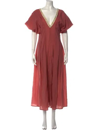 Pre-owned Fortela V-neck Long Dress In Pink