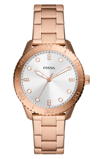 Fossil Dayle Cz Embellished Stainless Steel Bracelet Watch, 38mm In Rose Gold
