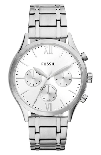 Fossil Fenmore Multifunction Three-hand Quartz Bracelet Watch, 44mm In Silver