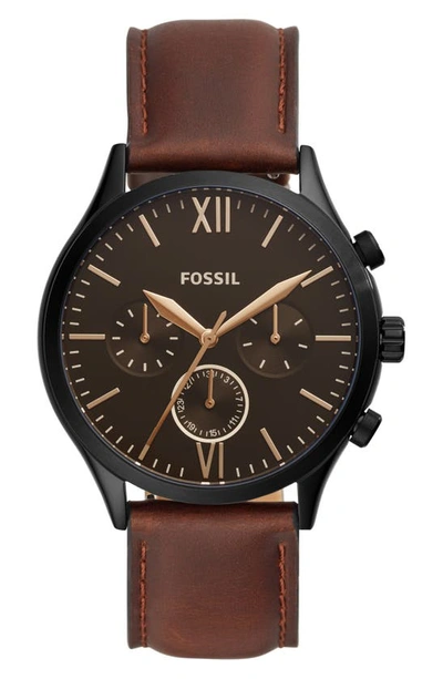 Fossil Fenmore Three-hand Quartz Leather Strap Watch, 44mm In Brown