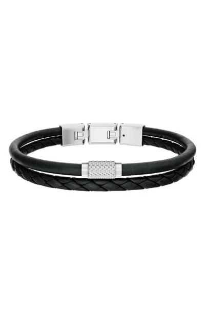 Fossil Machine Multi-strand Leather Bracelet In Silver
