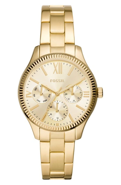 Fossil Rye Multifunction Three-hand Quartz Bracelet Watch, 36mm In Gold