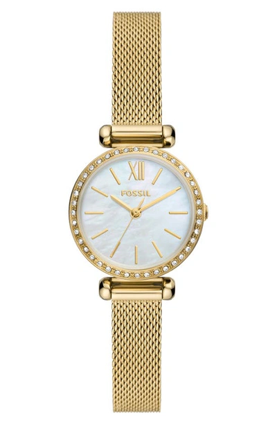 Fossil Tillie Mini Three Hand Quartz Cz Bezel Bracelet Watch, 26mm In Gold