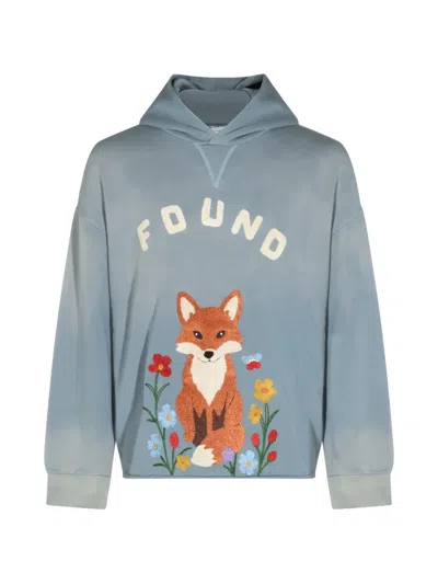 Found Fox-embroidered Cotton Hoodie In Blue