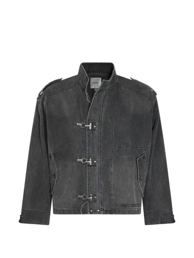 Found Lobster-clasp Epaulette Denim Jacket In Gray