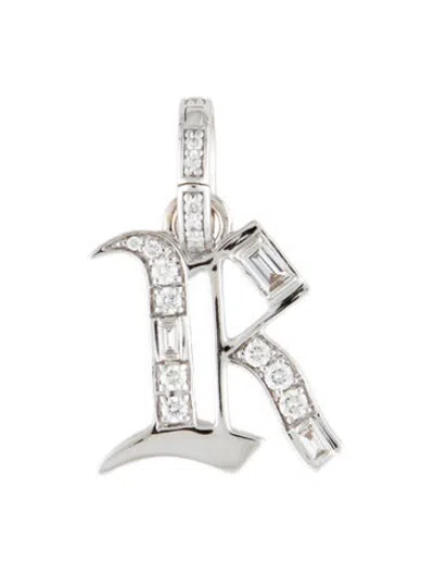 Pre-owned Foundrae 18k Diamond Initial 'r' Pendant, 1" In Multicolor