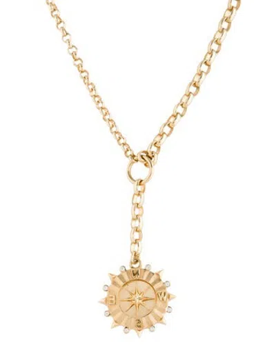 Pre-owned Foundrae 18k Diamond Internal Compass Belcher Extension Pendant Necklace, 18" In Multicolor