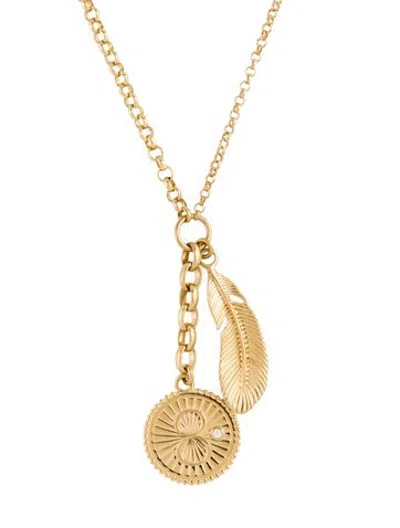 Pre-owned Foundrae 18k Diamond Karma & Feather Pendant Necklace, 18" In Multicolor