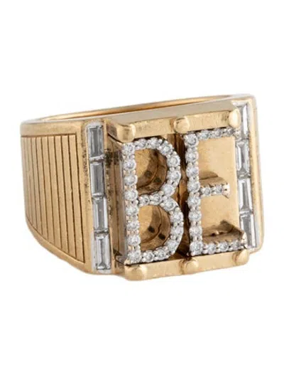 Pre-owned Foundrae 18k Diamond Lovestruck Pierced 'be' Signet Ring In Multicolor