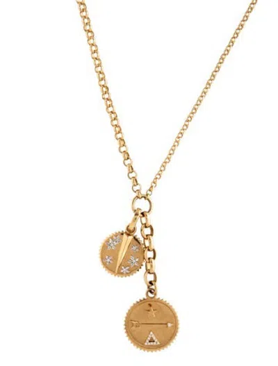 Pre-owned Foundrae 18k Diamond Medium Mixed Belcher Extension Necklace & Baby Medallion, 17.75" In Multicolor