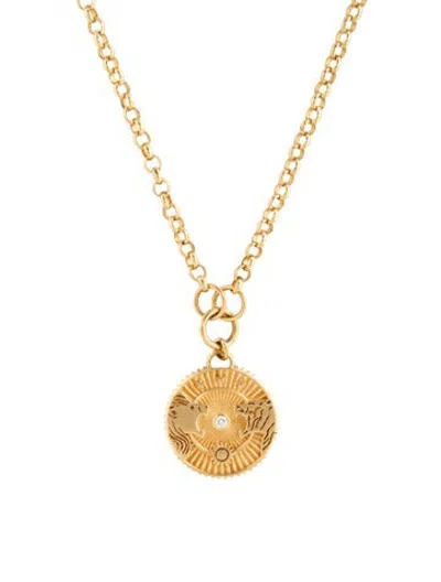 Pre-owned Foundrae 18k Diamond Strength Solar & Lunar Large Specialty Medallion Pendant Necklace, 17.75" In Multicolor