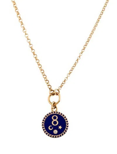 Pre-owned Foundrae 18k Enamel & Diamond 'karma' Belcher Chain Pendant Necklace, 18" In Blue