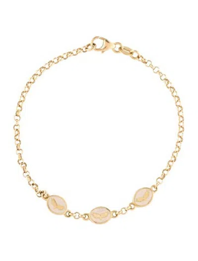 Pre-owned Foundrae 18k Enamel Wings Station Bracelet, 6.5" In Pink