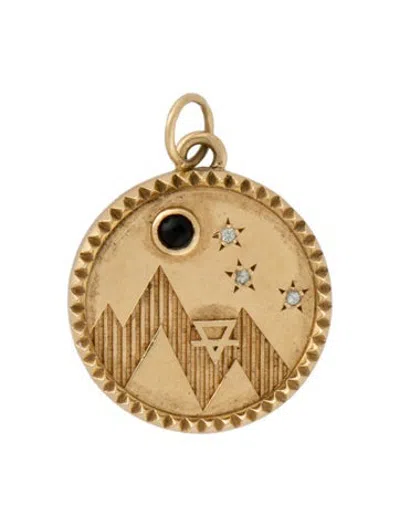 Pre-owned Foundrae 18k Sapphire & Onyx Earth Badge Pendant In Multicolor