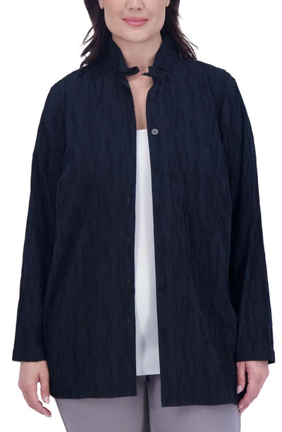 Foxcroft Carolina Crinkled Cotton Blend Button-up Shirt In Black