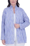 Foxcroft Carolina Stripe Crinkled Cotton Blend Button-up Shirt In Cornflower