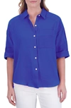 Foxcroft Joanna Cotton Gauze Button-up Shirt In Azure