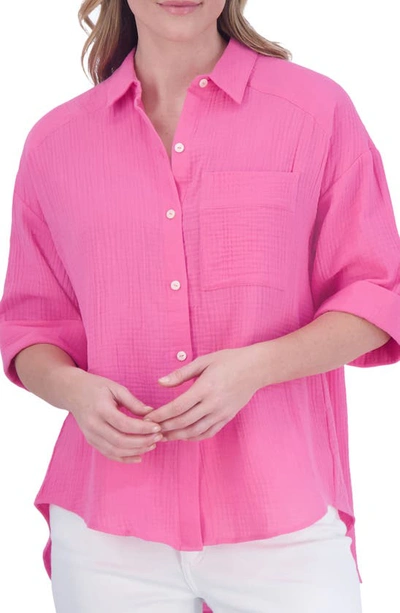 Foxcroft Joanna Cotton Gauze Button-up Shirt In Dahlia