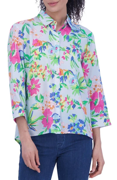 Foxcroft Kelly Floral Button-up Shirt In Blue Multi