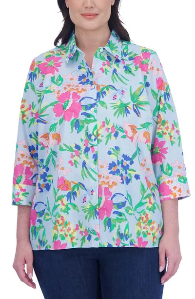 Foxcroft Kelly Floral Button-up Shirt In Blue Multi