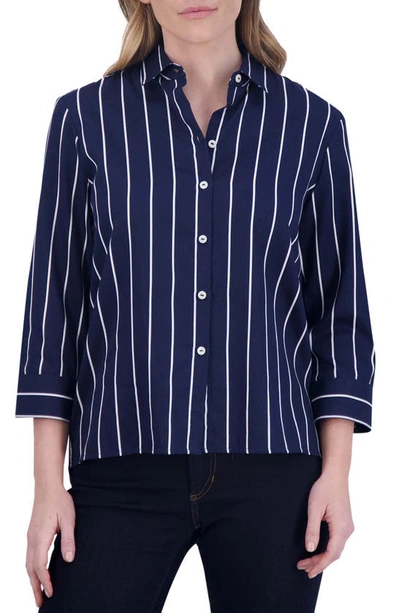 Foxcroft Kelly Stripe Button-up Shirt In Navy