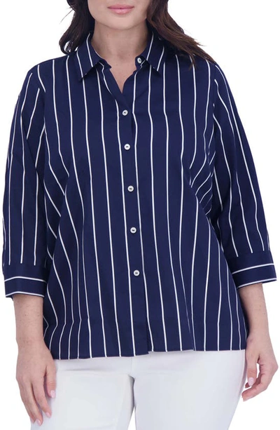 Foxcroft Kelly Stripe Button-up Shirt In Navy