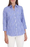 Foxcroft Mary Crinkled Gingham Cotton Blend Shirt In Cornflower