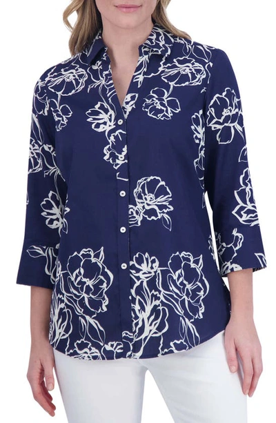 Foxcroft Mary Floral Button-up Shirt In Navy