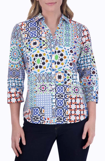 Foxcroft Mary Intertwine Button-up Shirt In White Multi