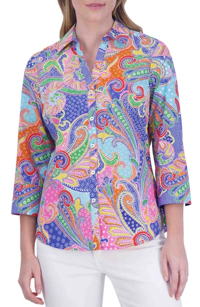 Foxcroft Mary Paisley Button-up Shirt In Blue Paisley