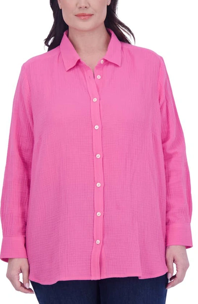 Foxcroft Oversize Gauze Button-up Shirt In Dahlia