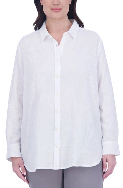 Foxcroft Oversize Gauze Button-up Shirt In White