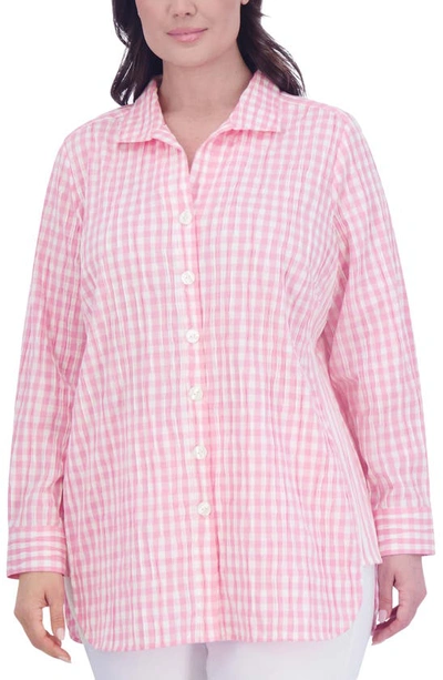 Foxcroft Pandora Gingham Cotton Blend Button-up Shirt In Softshell Pink