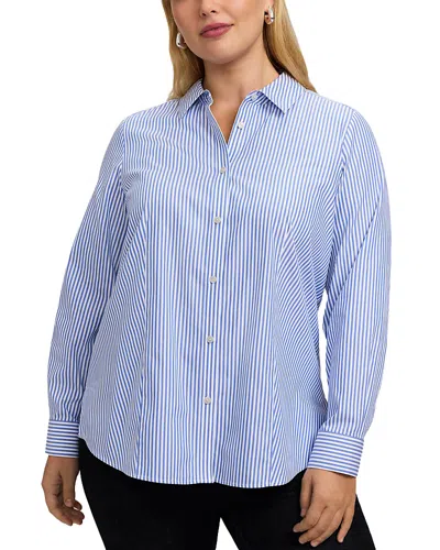 Foxcroft Plus Dianna Long Sleeve Stripe Shirt In Multi