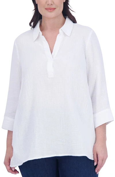 Foxcroft Sophia Cotton Gauze Popover Shirt In White