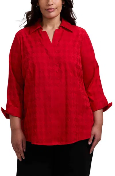Foxcroft Taylor Houndstooth Jacquard Button-up Shirt In Red