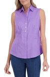 Foxcroft Taylor Sleeveless Linen Blend Button-up Shirt In Amethyst