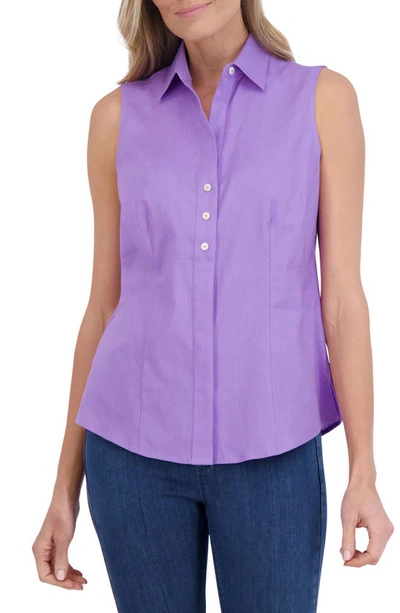 Foxcroft Taylor Sleeveless Linen Blend Button-up Shirt In Amethyst