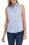 Foxcroft Taylor Sleeveless Linen Blend Button-up Shirt In Powder Blue