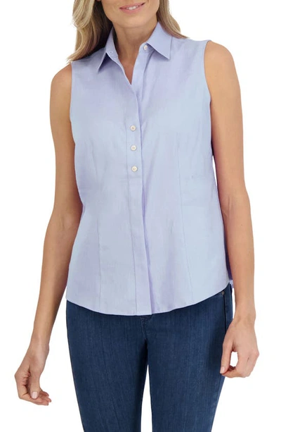 Foxcroft Taylor Sleeveless Linen Blend Button-up Shirt In Powder Blue