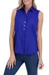 Foxcroft Taylor Sleeveless Linen Blend Button-up Shirt In Royal Blue