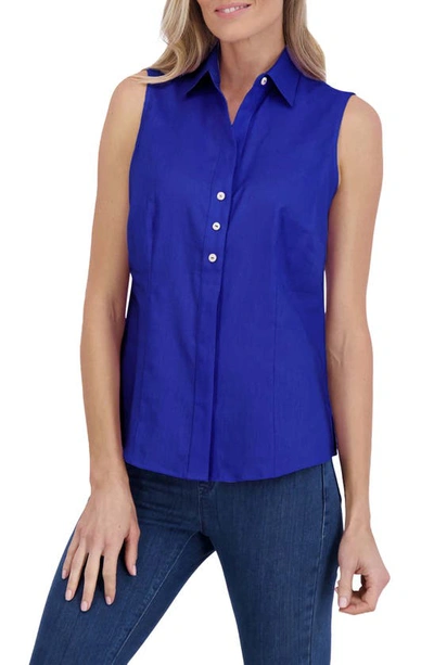 Foxcroft Taylor Sleeveless Linen Blend Button-up Shirt In Royal Blue