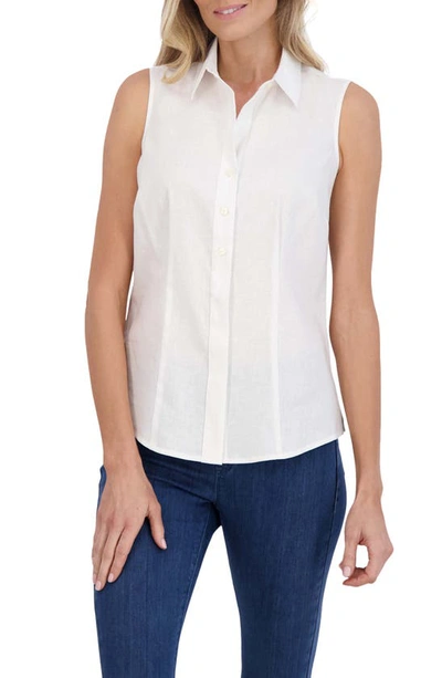 Foxcroft Taylor Sleeveless Linen Blend Button-up Shirt In White