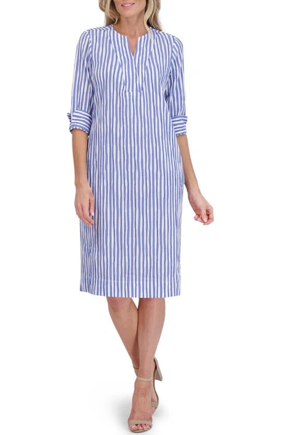 Foxcroft Vena Stripe Crinkle Shift Dress In Cornflower