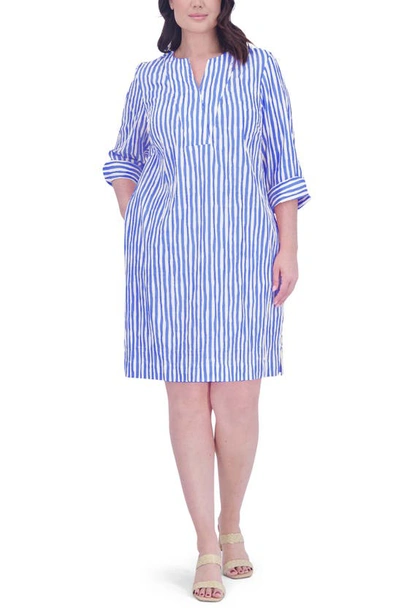 Foxcroft Vena Stripe Crinkle Shift Dress In Cornflower
