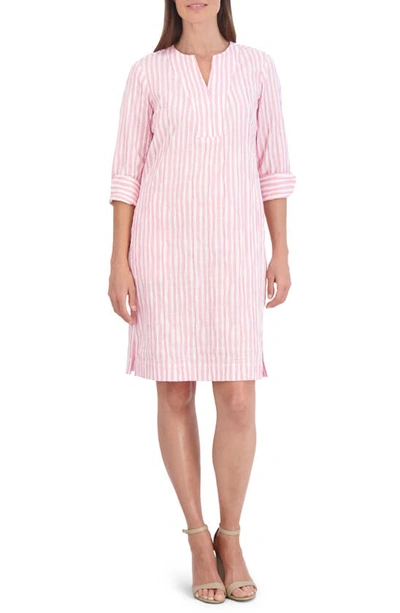 Foxcroft Vena Stripe Crinkle Shift Dress In Softshell Pink