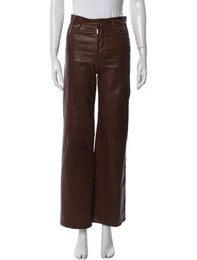 Pre-owned Frame Lamb Leather Straight Leg Pants In Brown